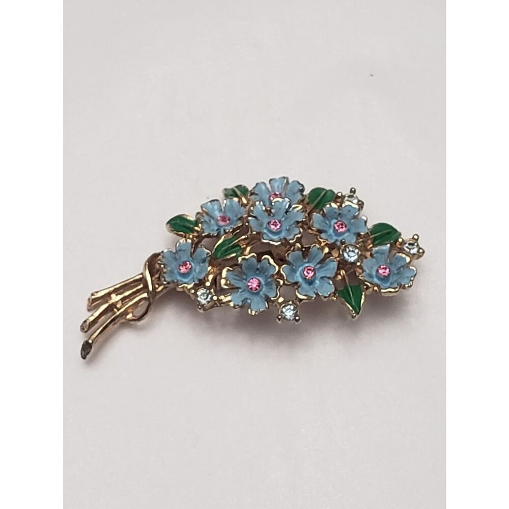 VINTAGE Enameled Forget Me Nots Brooch